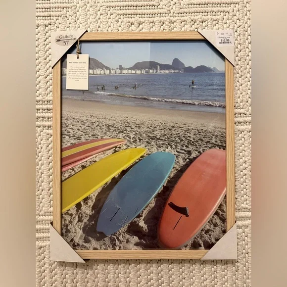 Gallery Coastal Surfboard Print with Natural Wood Frame - Picture 1 of 1